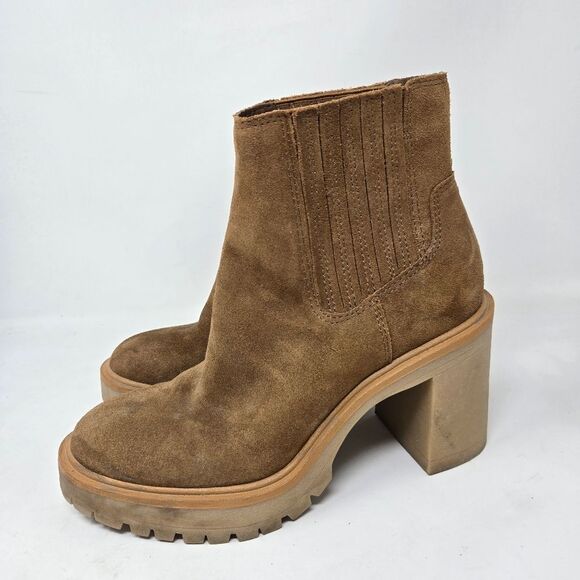 DOLCE VITA Caster H2O Cheslea Lug-Sole Platform Booties Size 8.5 Caramel Suede - Picture 5 of 13